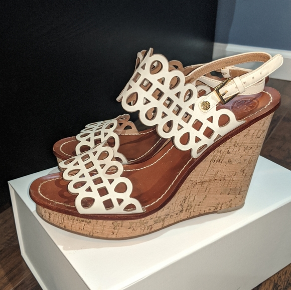 Tory Burch Nori White Leather Wedge Sandal 8.5 - Picture 11 of 13